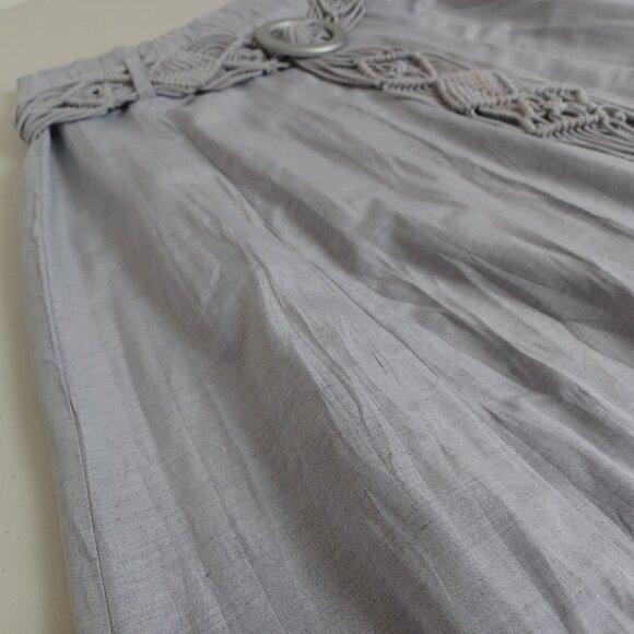 Linea Domani Lilac Grey Macramé Belted Crinkle Midi Skirt - Picture 5 of 16